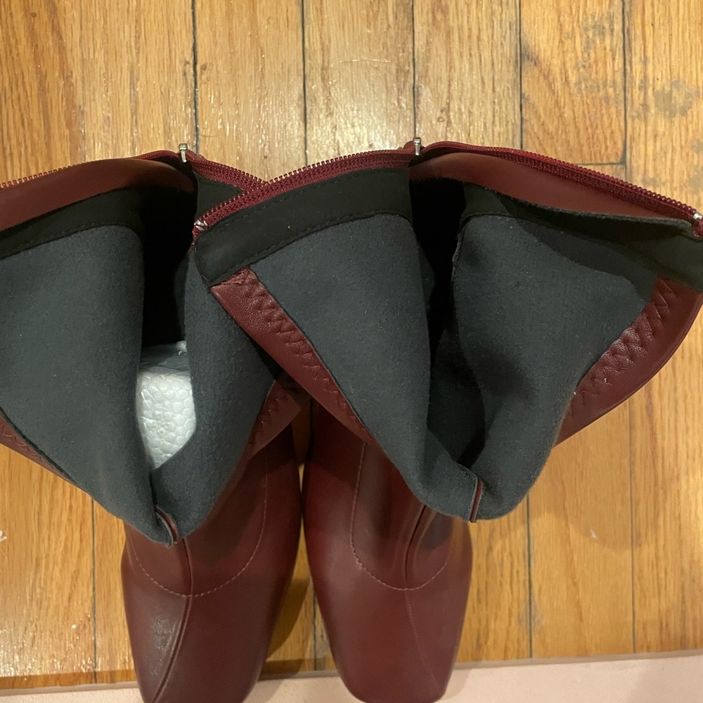 𝗡𝗪𝗢𝗧: Fashion Faux Leather Zipper Ankle Boots Elegant Burgundy Ankle Boots - Picture 15 of 16
